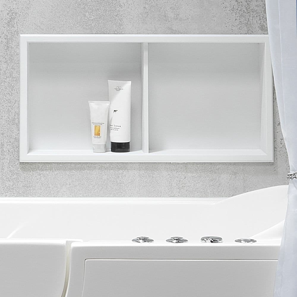 white shelf with bottles